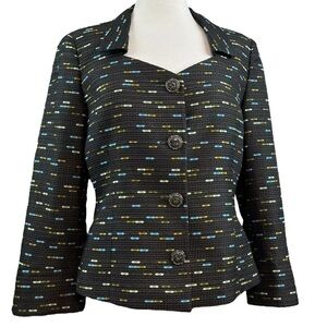 Santorelli Italy Loretta Tweed Buttoned Blazer Jacket Dark Brown Green Size 6